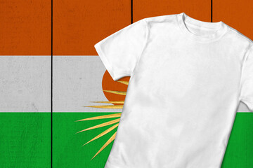 Patriotic t-shirt mock up on background in colors of national flag. Niger