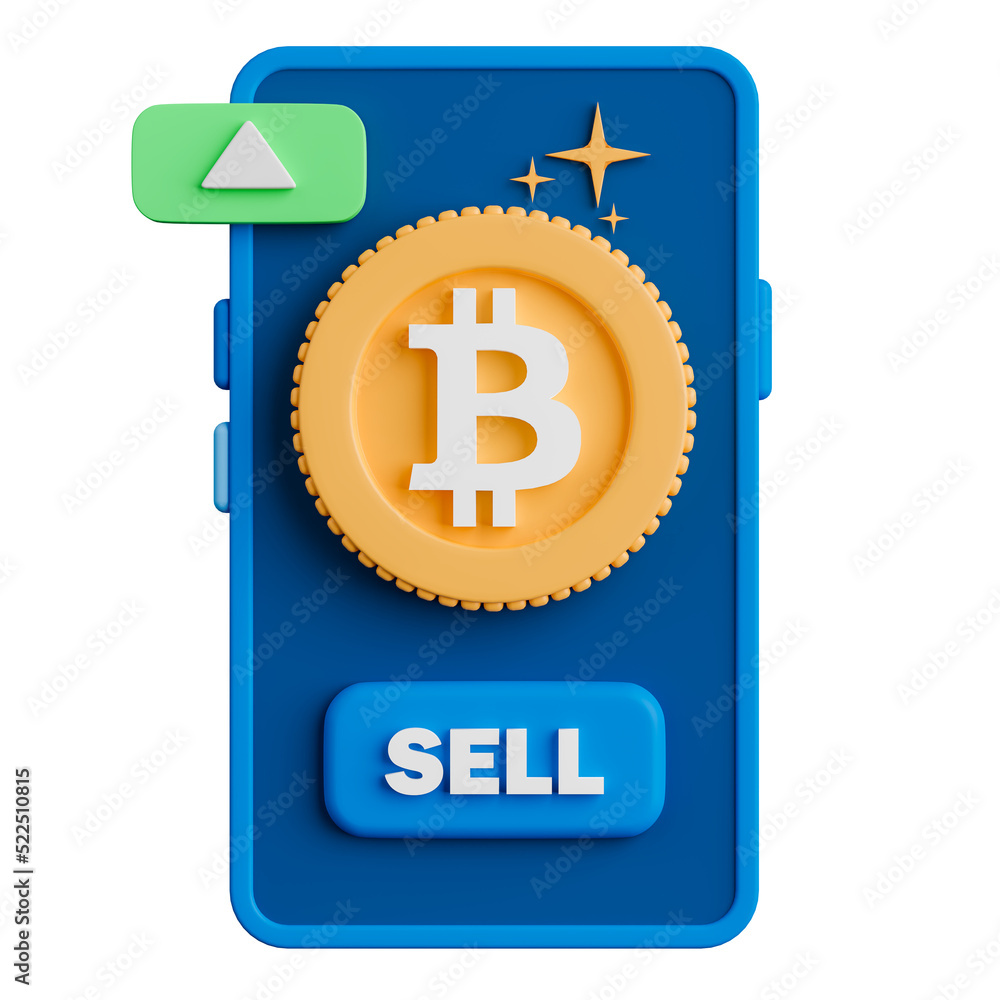 Poster 3d rendering blue smartphone with bitcoin on screen. concept cryptocurrency trading on mobile phone.