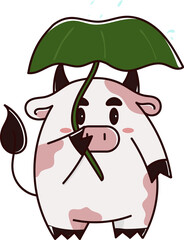 little cow with leaf umbrella