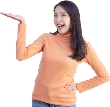 Woman Presenting to Blank Space on Transparent Background