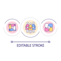 Mom community loop concept icon. Mother-to-be support group abstract idea thin line illustration. Parenting course. Childbirth classes. Isolated outline drawing. Editable stroke. Arial font used