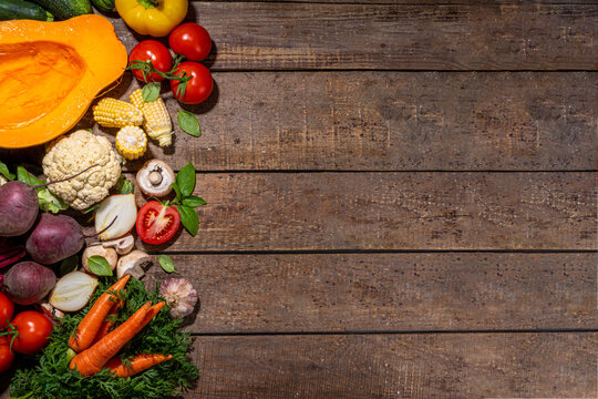 Autumn vegetables cooking background