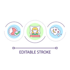 Healthy sleep habits loop concept icon. Bedtime routine abstract idea thin line illustration. Improving sleep quality. Regular schedule. Isolated outline drawing. Editable stroke. Arial font used