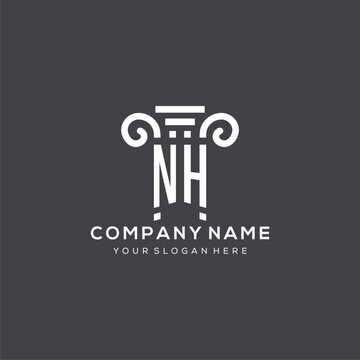 Monogram NH logo for law firm with pillar icon in modern and creative geometric style