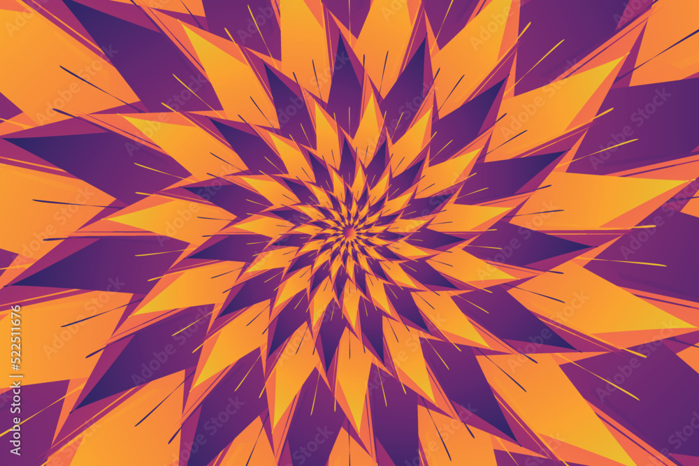 Poster beautiful abstract illustration in the form of a flower, which consists of triangular gradient yello