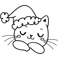 cute kitten cat Christmas doodle outline drawing 