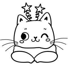 cute kitten cat Christmas doodle outline drawing 
