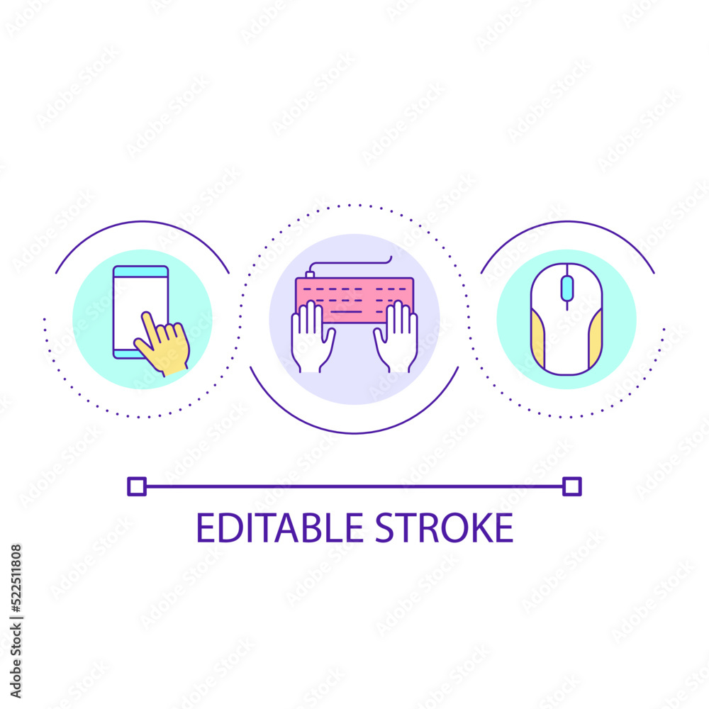 Poster input devices loop concept icon. touch screen use. mouse and keyboard abstract idea thin line illust