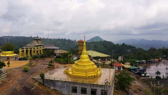 Aerial view of Big building temple. Nelligala International Buddhist Center. Sri Lanka, Nelligala ,2021.