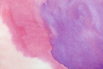 Abstract art background light pink and violet colors. Watercolor painting on canvas with soft lilac gradient.