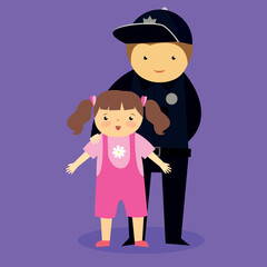 Girl and policeman, illustration, vector