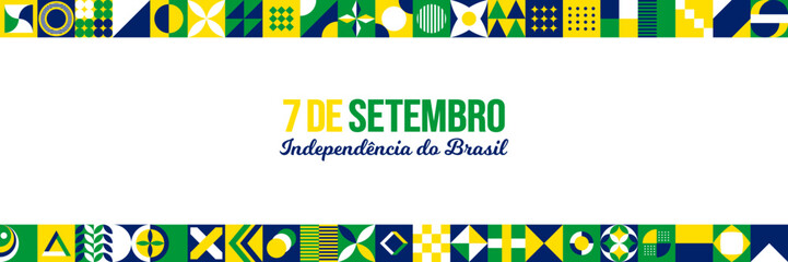 Brazil Independence Day Background. 7 September annual holiday design. 7 de setembro celebration. Independência do Brasil poster. Horizontal banner vector illustration. Neo Geometric pattern concept