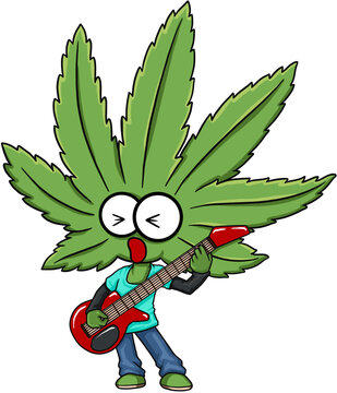 Cute cartoon cannabis marijuana character musician
