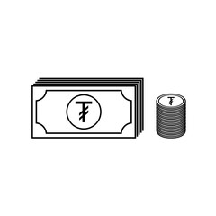 Stack of Tögrög or Tugrik, MNT, Mongolia Currency Icon Symbol. Vector Illustration