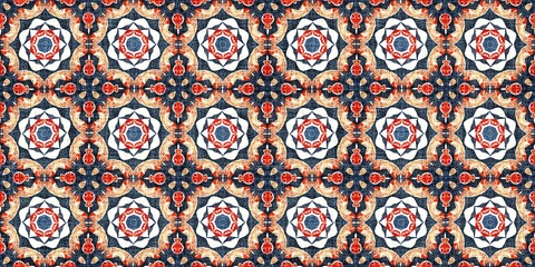 Retro blue red pattern clash geometric bandana border. Masculine fashion edging trim banner with nantucket style decorative design. Endless repeatable tape