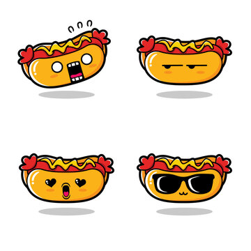 vector illustration of cute hot dog emoji