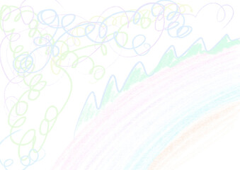 Fototapeta na wymiar Kid hand drawing from imagination abstract background, Rainbow cloud and sky. 
