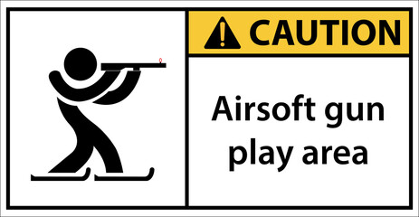 Airsoft gun play area, please be careful.Sign caution.