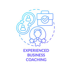 Experienced business coaching blue gradient concept icon. Business coaching service abstract idea thin line illustration. Entrepreneur. Isolated outline drawing. Myriad Pro-Bold font used