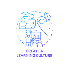 Create learning culture blue gradient concept icon. Business coaching certification abstract idea thin line illustration. Mentor, mentee. Isolated outline drawing. Myriad Pro-Bold font used
