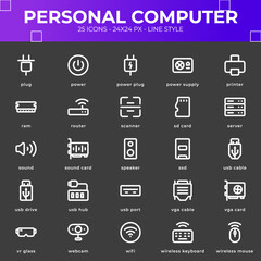 Personal Computer Icon Pack With Black Color