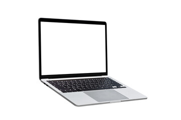 Laptop computer or notebook with blank screen on transparent background - PNG format.