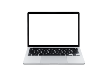 Laptop computer or notebook with blank screen on transparent background - PNG format.