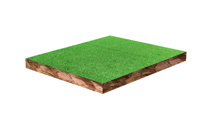 Soil cubic cross section with green grass field on transparent background - PNG format. © banphote