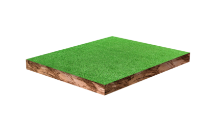 Soil cubic cross section with green grass field on transparent background - PNG format.