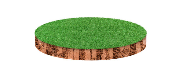 Soil circle cross section with green grass field on transparent background - PNG format.