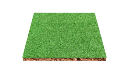 Soil cubic cross section with green grass field on transparent background - PNG format.