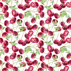 Cherry pattern. Watercolor illustration