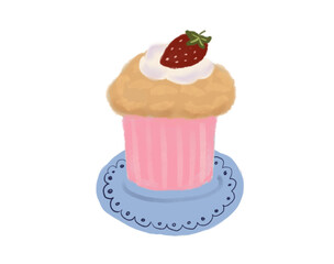 cupcake with strawberry and cream.