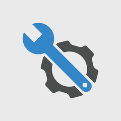 Gear and Wrench icon Vector illustration. Settings icon Flat style. Repair service icon with button
