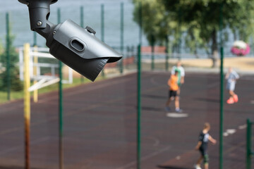 Outdoor CCTV monitoring, security cameras at a school playground