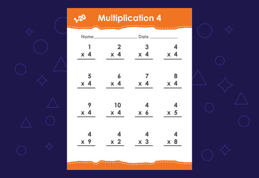 Basic math multiplication for kids. An educational worksheet for kids. Vector design