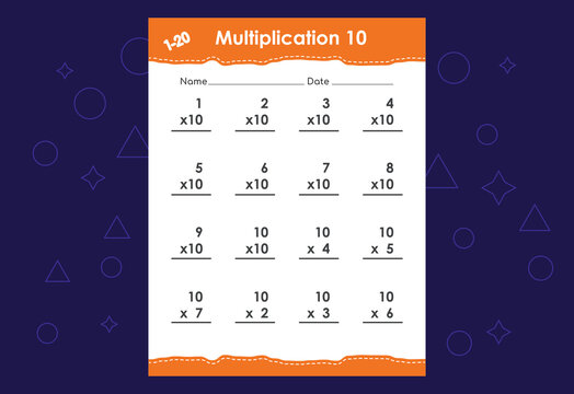 Basic math multiplication for kids. An educational worksheet for kids. Vector design