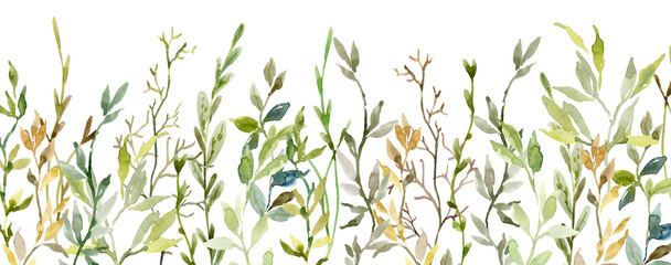 Watercolor greenery herbs sprig border frame bottom - 522523455
