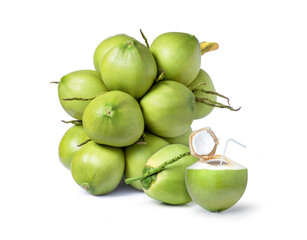 green coconut on white background