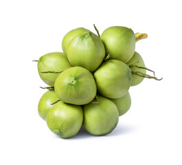 Young green coconut cluster isolated on white background.