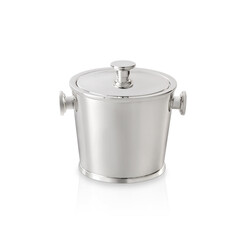 Simple stainless steel ice bucket with lid, isolated on white
