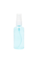 Cutout Transparent Alcohol Spray Bottle on White Background.