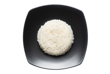 Cutout Cooked Rice or Boiled Rice in a Black Ceramic Dish