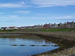 Fototapeta premium Houses ot Kirkwall Waterfront, Orkney Islands, Scotland, United Kingdom
