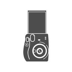 Instant print photo camera black symbol in white background isolated vector icon