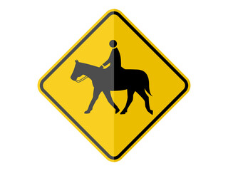 isolated silhouette horse and man crossing road sign symbol on round diamond square board for information, notification, alert post, road or street board etc. flat paperwork vector design.
