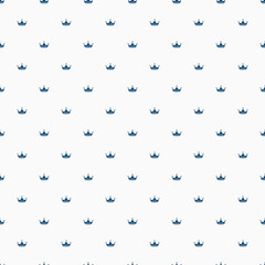 simple mini blue crown in grid on white seamless pattern, page with a continuous  spots, dots paper for background, banner, label, card, cover, texture, textile etc. vector design.