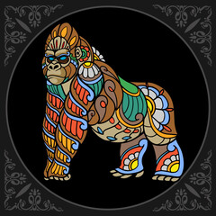 Colorful gorilla zentangle arts isolated on black background © REYYARTS