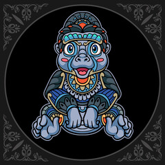 Colorful gorilla zentangle arts isolated on black background