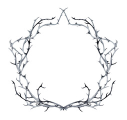 Halloween wreath of black thorn branches. Watercolor hand painted isolated illustration on white background.